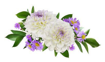 White and purple flowers in a floral arrangement isolated