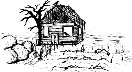 Dark House Sketch Cabin Vector