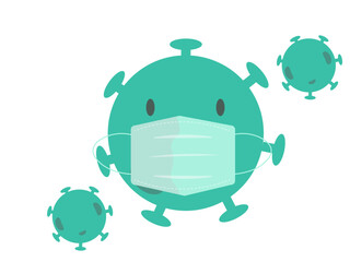 マスクをするウイルス菌 マスク着用 コロナ感染対策 ばい菌 アイコン ベクターイラスト