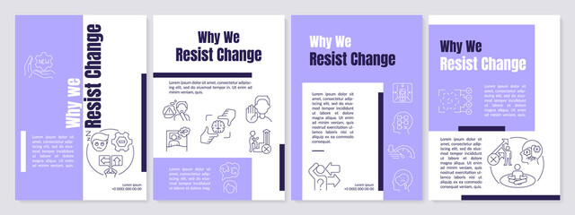 Change resisting reasons purple brochure template. Nonconformism. Leaflet design with linear icons. Editable 4 vector layouts for presentation, annual reports. Anton, Lato-Regular fonts used