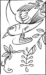 花札の筆書きイラスト　卯月　藤　不如帰　4月　藤に不如帰