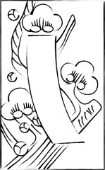 花札の筆書きイラスト　如月　梅　赤短　2月　梅に赤短