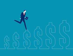 Businessman running on the growing dollar sign. Business profit vector illustration