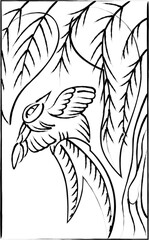 花札の筆書きイラスト　霜月　栃　燕　11月　栃にツバメ