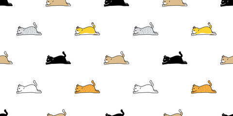 cat seamless pattern calico kitten vector neko running sleeping breed character cartoon pet scarf isolated tile background repeat wallpaper animal doodle illustration design