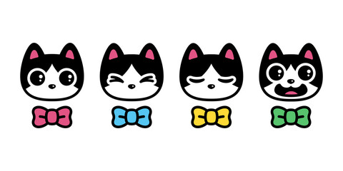 cat vector kitten calico icon bow tie head face logo symbol breed cartoon character illustration doodle design isolated clip art