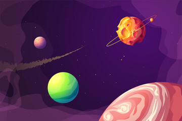 alien galaxy with various bright colorful planets