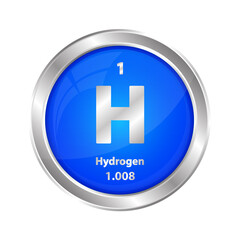 Fototapeta premium Icon structure Hydrogen, Hydrogenium (H) chemical element round shape circle blue. Chemical element of the periodic table. Sign with atomic number Study in science for education 3D vector illustration