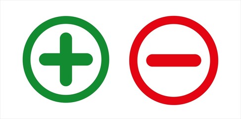 Plus and minus vector. Green and red icon. Vector illustration. - obrazy, fototapety, plakaty