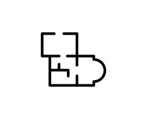 Line floor plan icon isolated on white background. Outline symbol for website design, mobile application, ui. floor plan pictogram. Vector illustration, editorial stroсk.
