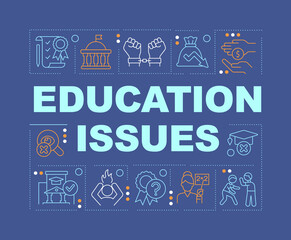Naklejka premium Education issues word concepts dark purple banner. Studying problems. Infographics with editable icons on color background. Isolated typography. Vector illustration with text. Arial-Black font used