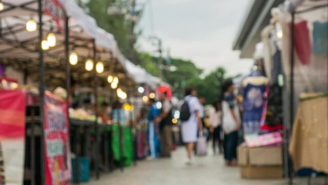 Blurred time lapse of flea market in Chiang mai Thailand