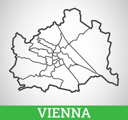 Simple outline map of Vienna, Austria. Vector graphic illustration.