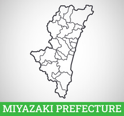Simple outline map of Miyazaki Prefecture, Japan. Vector graphic illustration.