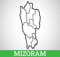 Simple outline map of Mizoram, India. Vector graphic illustration.