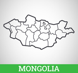 Simple outline map of Mongolia with regions. Vector graphic illustration.