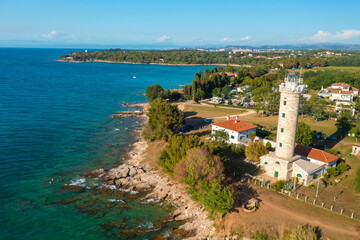 Fototapeta na wymiar A lighthouse in Savudrija on the coast of Istra, Croatia