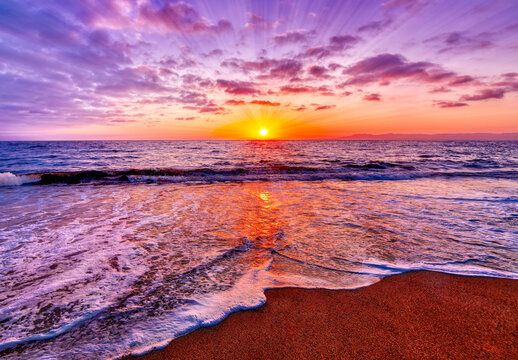 Sunset Ocean Inspirational Nature Landscape Sun Rays