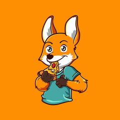Friendly Fox Eating Pizza Slice Cartoon