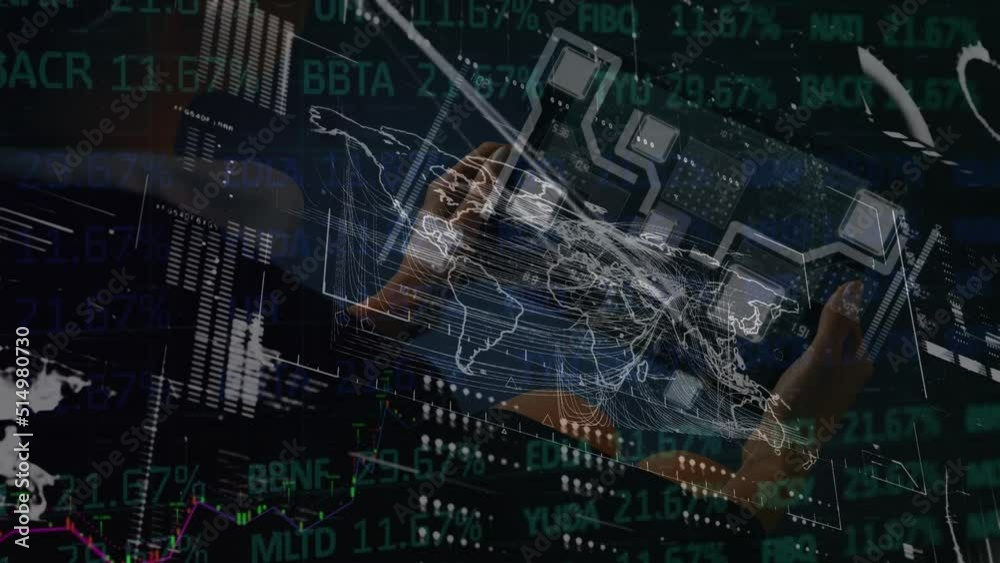Poster animation of data processing over hands using tablet