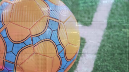 Animation of tax day text and football over data processing - Powered by Adobe