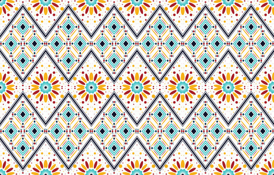 Geometric ethnic tribal fabric pattern design, Abstract background. Design for wallpapers, prints, carpet, clothing. Vector illustration.