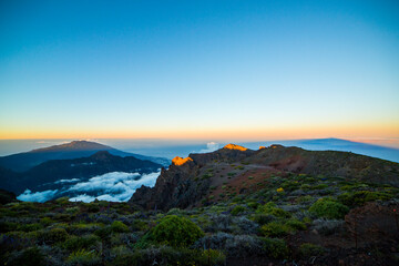 Fototapeta na wymiar Sunrise in Roque De Los Muchachos in La Palma Island, Canary Islands, Spain
