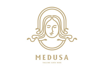 Elegant Luxury Golden Gorgon Medusa God Woman Lady Girl Female Logo Design Vector
