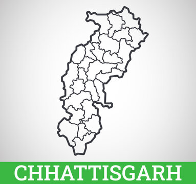 Simple outline map of Chhattisgarh District, India. Vector graphic illustration.