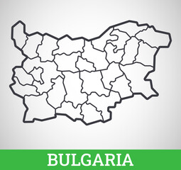 Simple outline map of Bulgaria with regions. Vector graphic illustration.
