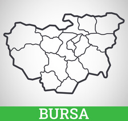 Simple outline map of Bursa District, Turkey. Vector graphic illustration.