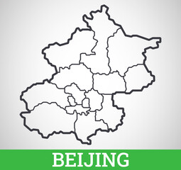 Simple outline map of Beijing, China. Vector graphic illustration.