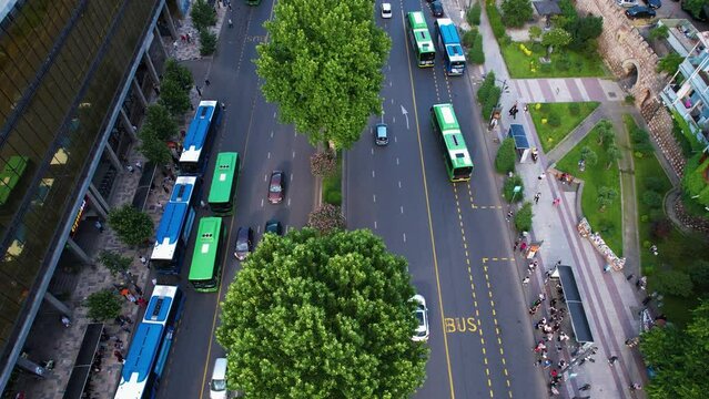 Bus Station And Lines In The Street