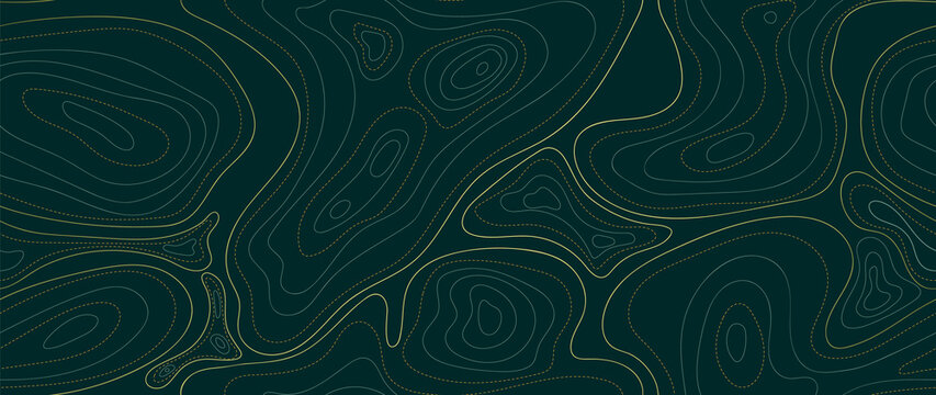 Seamless mountain topographic map background vector. Gold and luxury wallpaper design for wall arts, fabric , packaging , web, banner, app, wallpaper