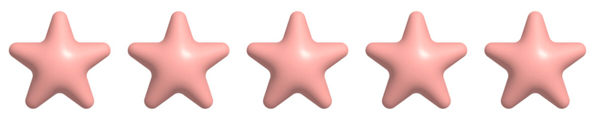 Fototapeta premium Five stars, glossy pink colors. Realistic 3d design of the object. For mobile applications. Vector illustration