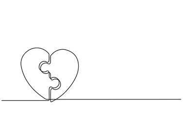 Continuous line drawing of cute and sweet love shaped puzzles. Love shaped puzzle. Great for Valentine's Day greeting cards, love greetings for couples in doodle style.