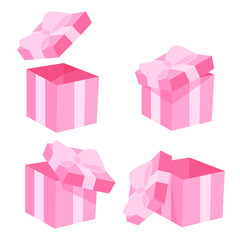 Set of beautiful pink gift boxes open and closed