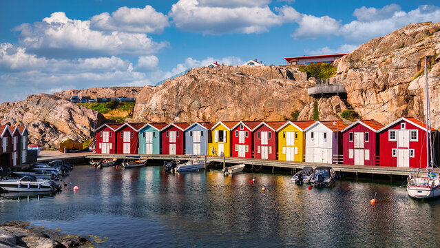 Colorful boathouses in Smögen on the Swedish West Coast.