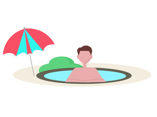 プールで楽しむ男性 夏 休暇 水遊び 水着 スイミングプール 旅行 人物 ベクターイラスト