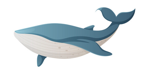 Blue whale, vector illustration, cartoon nautical style. Animal mammal, inhabitant of the oceans.