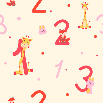 cute numbers with animal seamless pattern for digital printing or fabric