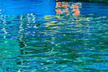 Fototapeta na wymiar Green Blue Orange Water Reflection Abstract Channel Marina Miami Florida
