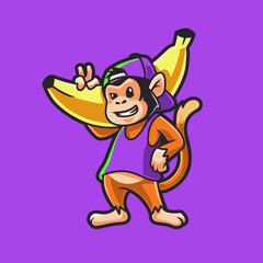 Cool Banana Monkey Cartoon Mascot