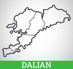 Simple outline map of Dalian, China. Vector graphic illustration.