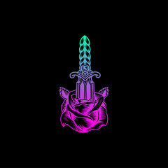 Vector logo illustration flower sword simple style.
