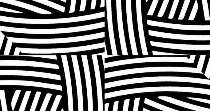 Abstract background with black and white stripes.Seamless loop video.