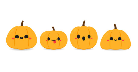 Happy halloween greeting card with cute pumpkin. Holidays cartoon character. cartoon vector.