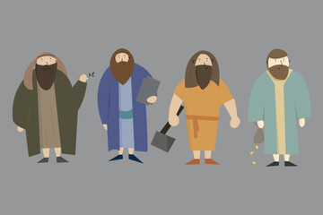 Biblical heroes Noah, Moses, Samson and Judah