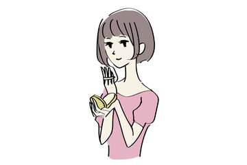 化粧直しをする女性　イラスト