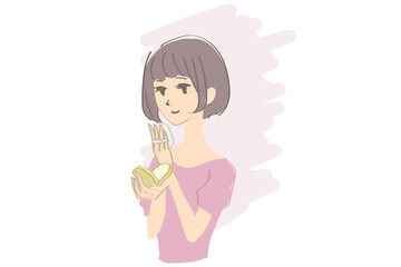 化粧直しをする女性　イラスト